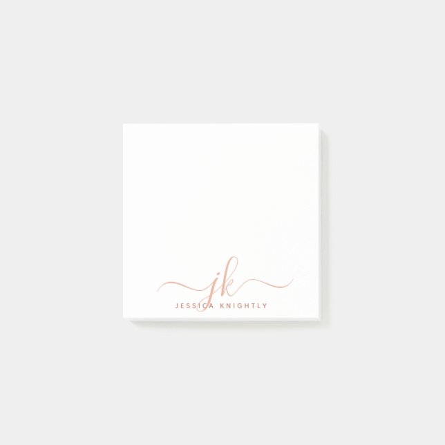 Stylish Terracotta Script Monogram Initials Post-it Notes (Front)