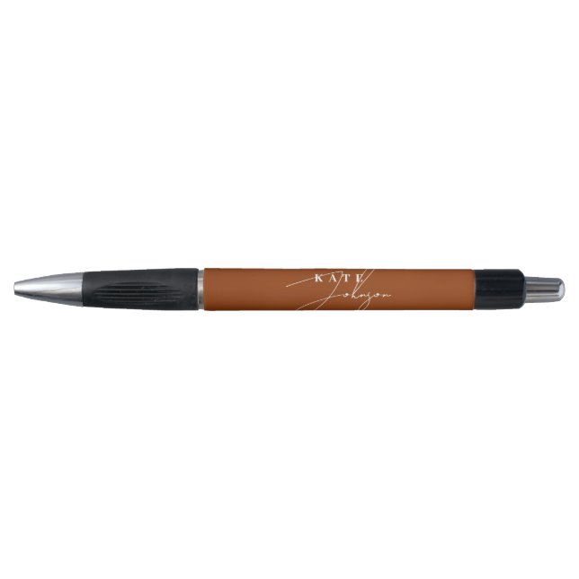 Stylish Terracotta Signature Script Monogram Pen (Front)