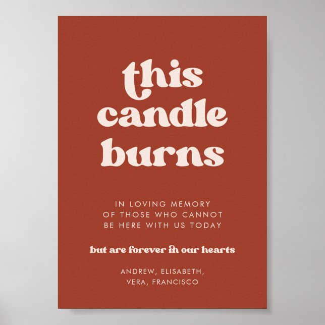 Stylish Terracotta This Candle burns Memorial Poster (Front)