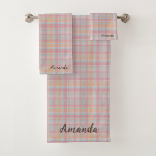 Stylish text classic and rustic tartan mixed colou bath towel set