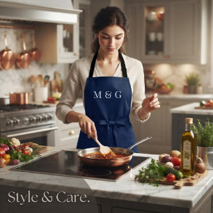 Stylish Text Monogram Personalized Navy Blue Apron