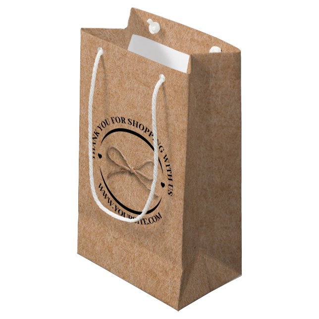 stylish thank you business kraft bow brown chic small gift bag (Front Angled)