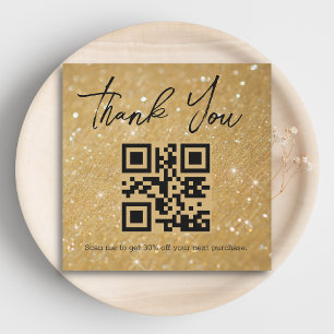 stylish thank you business qr code gold glitters card