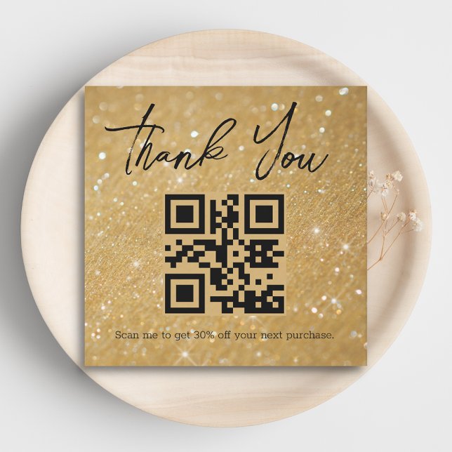 stylish thank you business qr code gold glitters  card (Creator Uploaded)