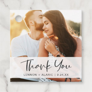 Stylish Thank You Dark Text Personalized Photo Favour Tags