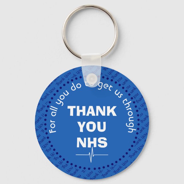 Stylish THANK YOU NHS Customizable Mid Blue Keychain (Front)
