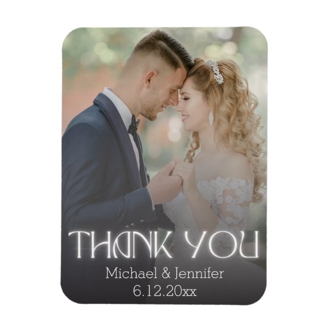stylish thank you white handwriting wedding photo  magnet (Vertical)
