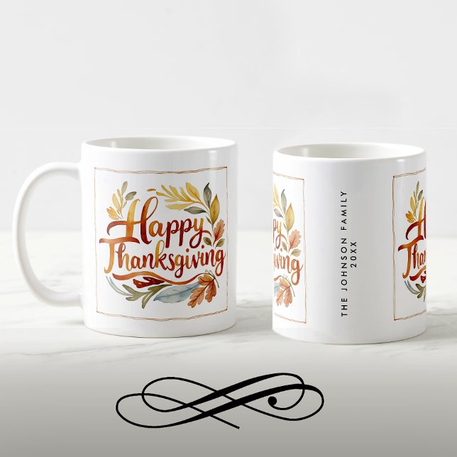 Stylish Thanksgiving Autumn Colour Name Watercolor Coffee Mug (Creator Uploaded)