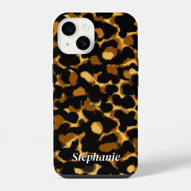 Stylish Tortoiseshell Pattern Custom Name iPhone Case (Back)