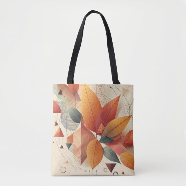 Stylish Tote with Leaf & Geometric Pattern (Front)
