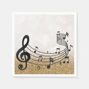 Stylish Treble Clef Musical Note Black GoldGlitter Napkin