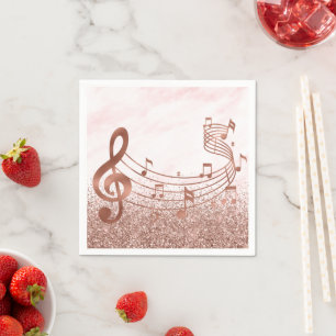 Stylish Treble Clef Musical Note Rose Gold Glitter Napkin