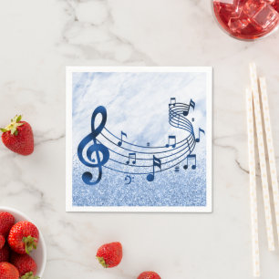 Stylish Treble Clef Musical Notes Blue Glitter  Napkin