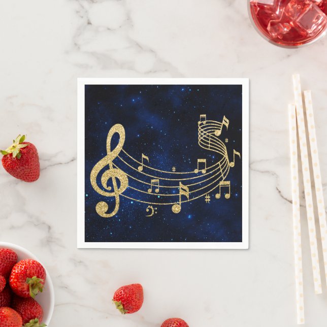 Stylish Treble Clef Musical Notes Blue Gold Napkin (Insitu)