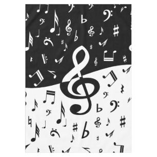 Stylish Treble Clef Wave Black and White Tablecloth