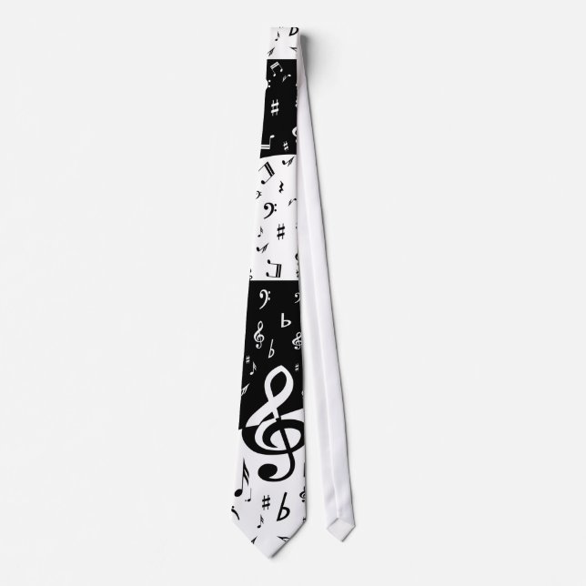 Stylish Treble Clef Wave Black and White Tie (Front)