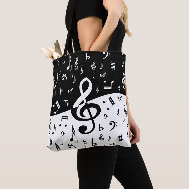 Stylish Treble Clef Wave Black and White Tote Bag (Close Up)