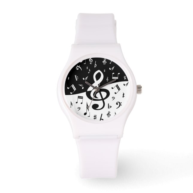 Stylish Treble Clef Wave Black and White Watch (Front)