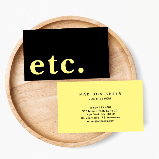 Stylish Trendy Black & Yellow Bold Typography  Business Card (Creator Uploaded)
