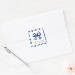 Stylish Trendy Blue Floral Bow Envelope Seal