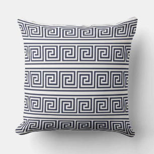 Stylish Trendy Blue Greek key Pattern Throw Pillow