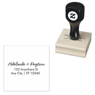 Stylish Trendy Couple   Script Wedding Address Rubber Stamp