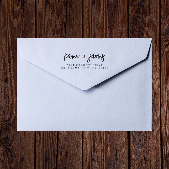 Stylish Trendy Couple Script Wedding Address Rubber Stamp (Creator Uploaded)