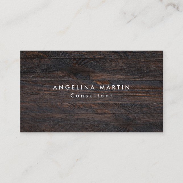 Stylish Trendy Dark Brown Wood Texture Modern Business Card (Front)