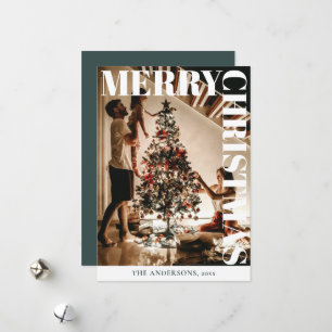 Stylish Trendy Family Photo   Dark Green Christmas Holiday Card
