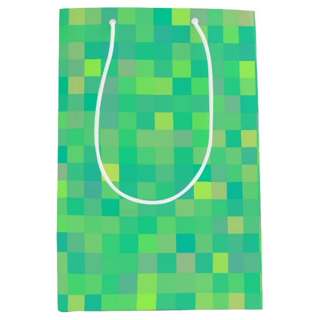 Stylish Trendy Green Multicolor Pixel Pattern Medium Gift Bag (Front)