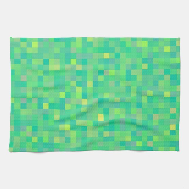 Stylish Trendy Green/Yellow Pixel Mosaic Pattern Kitchen Towel (Horizontal)