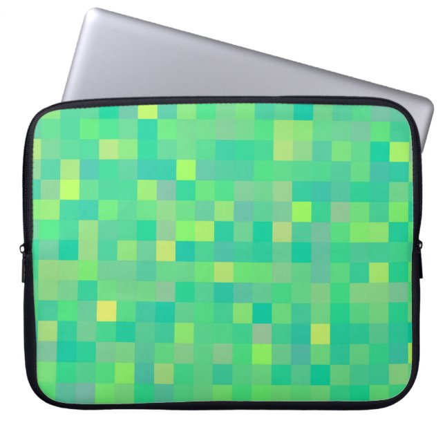 Stylish Trendy Green/Yellow Pixel Mosaic Pattern Laptop Sleeve (Front)