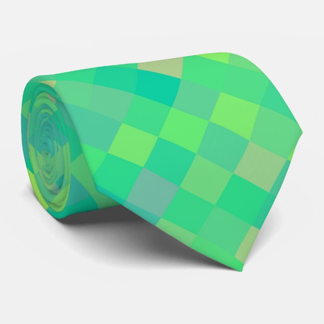 Stylish Trendy Green/Yellow Pixel Mosaic Pattern Tie (Rolled)