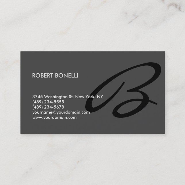 Stylish Trendy Grey Black Monogram Business Card (Front)