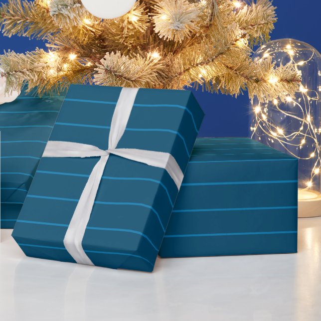 Stylish Trendy Ocean Blue Striped Modern Gift Wrapping Paper (Holidays)