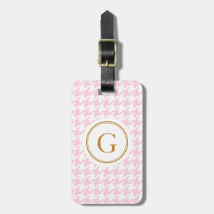 Stylish trendy pink houndstooth with monogram luggage tag