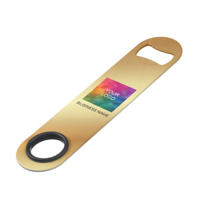 Stylish Trendy QR Code Upload Company Logo Gold Bar Key (Front Angled)