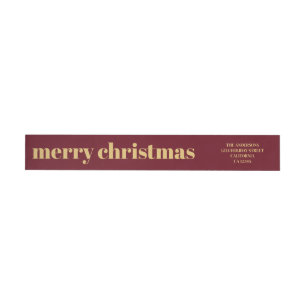 Stylish Trendy Red & Gold Merry Christmas Wrap Around Label