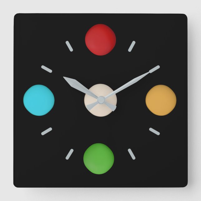 Stylish Trendy Red Yellow Green Blue Dots  Square Wall Clock (Front)