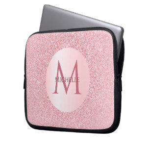 Stylish Trendy Rose Gold Template Monogram Girly Laptop Sleeve