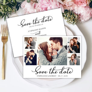Stylish Trendy Script 3 Photo Collage Wedding Save The Date