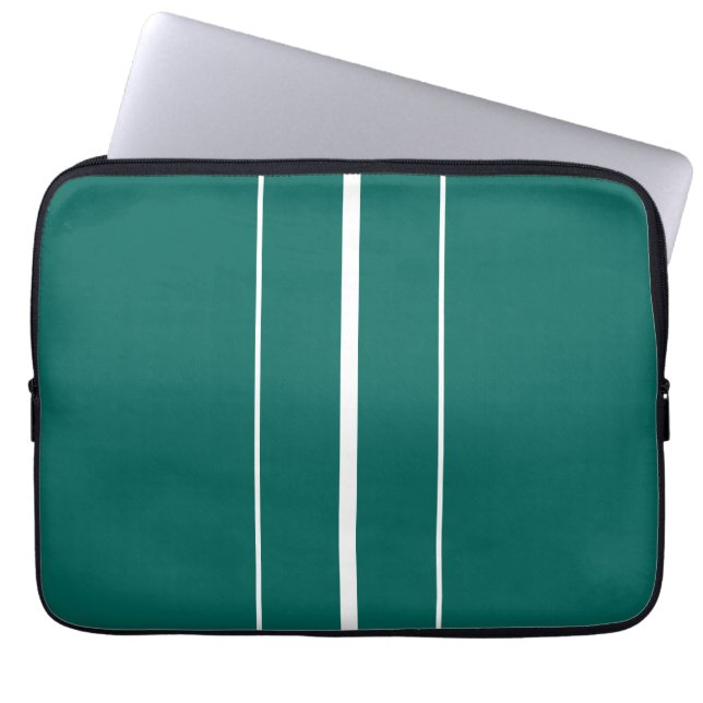 Stylish Trendy Teal White Vertical Racing Stripes Laptop Sleeve (Front)