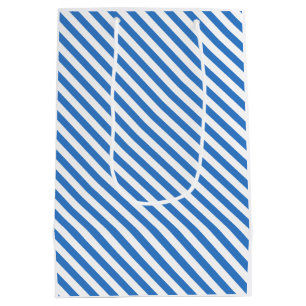 Stylish Trendy Template Modern Blue White Stripes Medium Gift Bag