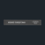 Stylish Trendy Typography Black Merry Christmas Wrap Around Label<br><div class="desc">Give your holiday mail a polished, personal touch with this Modern Minimalist Holiday Address Label. With its minimalist black design and trendy typewriter-inspired font, this label offers a contemporary way to customize your holiday envelopes. Add your address for a clean, stylish look that pairs perfectly with the rest of your...</div>