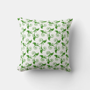 Stylish Tropical Green Leaves Pattern on White  Throw Pillow