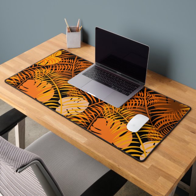 Stylish Tropical Leaf Orange Black Botanique (Bureau 2)