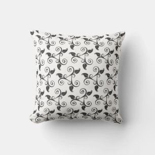 Stylish Tropical Leaves Black Pattern on White Throw Pillow