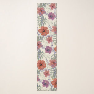 Stylish tropical red purple floral hibiscus flower scarf