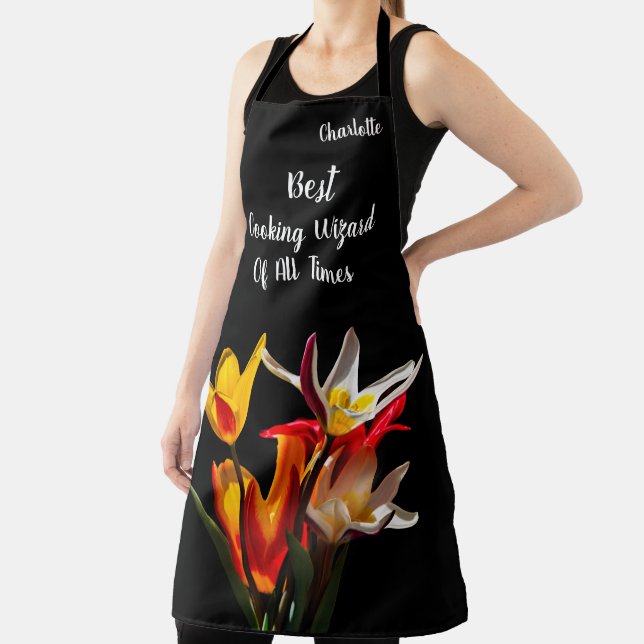 Stylish Tulip Flowers On Black Apron (Insitu)