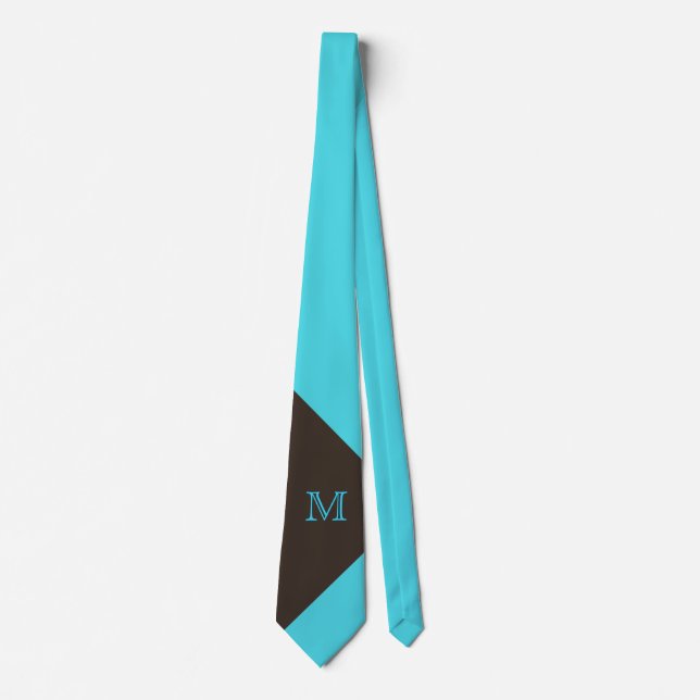 Stylish Turquoise and Brown Monogram Neck Tie (Front)